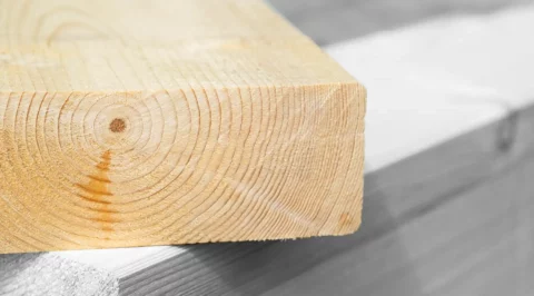 Close up of a timber beam end grain with clearly visible growth rings.