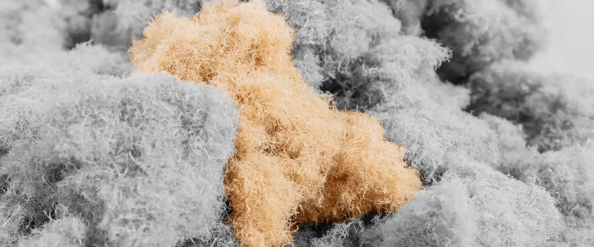 Close up of fluffy insulation fibers