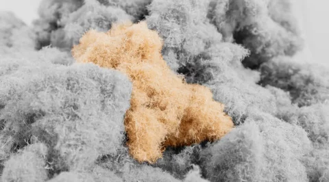Close up of fluffy insulation fibers