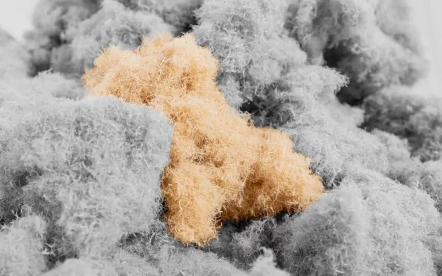 Nahaufnahme flockiger Dämmfasern